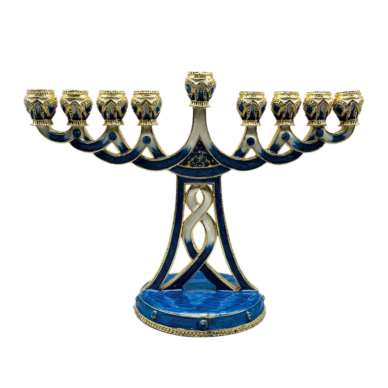 Enamel Menorah European Style 9 Branch Religious Candlestick Decorative for Christmas Tabletop Anniversary Party Fireplace