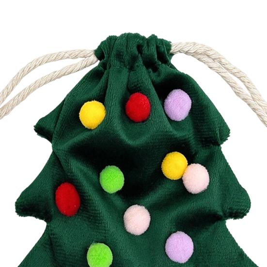Christmas Tree Hanging Ornaments Drawstring Gift Bag, Plush Pom Bell Small Trinket Bags with Ornament, Reusable Candy Pouch Decor for Holiday