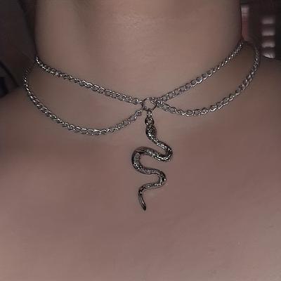 Vintage Creative Personality Snake Pendant Alloy Double Layer Necklace Women's Clavicle Chain