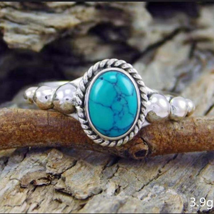 Vintage Bohemian Blue Plaid Turquoise Ring For Women Unique Fashion Statement Jewelry Band