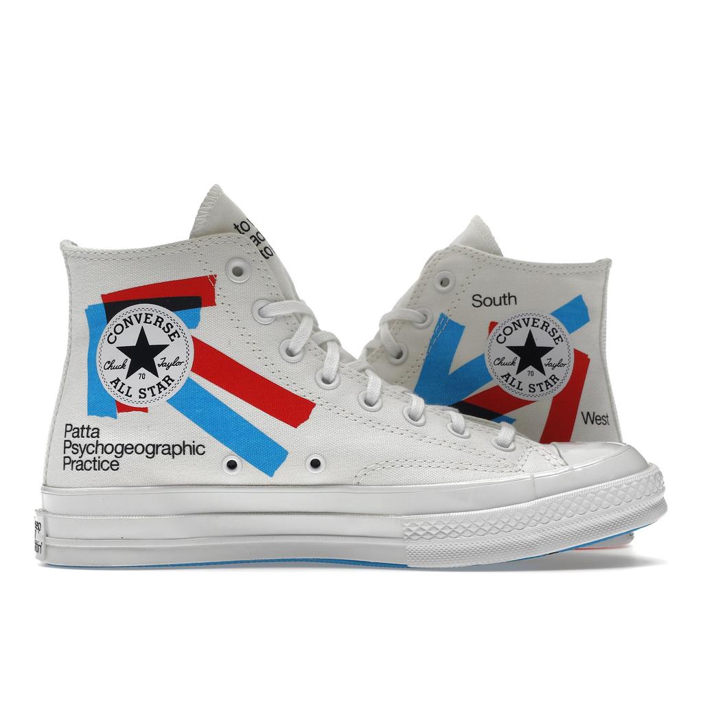 Patta X Experimental Jetset X Converse Chuck 70 High Patta Psychogeographic Practice Unisex Sneakers White Fiery-Red Diva-Blue A03173C