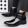Designer New Men's Pointed Crocodile Pattern Leather Casual Ankle Boot Male Winter High Tops Monk Strap Shoes Zapatos Hombre