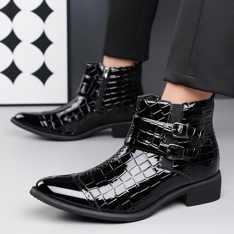 Designer New Men's Pointed Crocodile Pattern Leather Casual Ankle Boot Male Winter High Tops Monk Strap Shoes Zapatos Hombre
