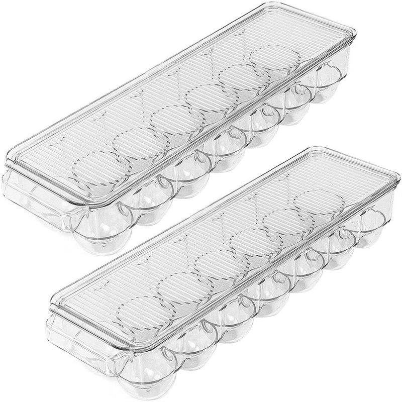 A84X-Egg Storage & Egg Tray Egg Container 14 Egg Container With Lid & Handle For Refrigerator, (Clear, Pack Of 2)