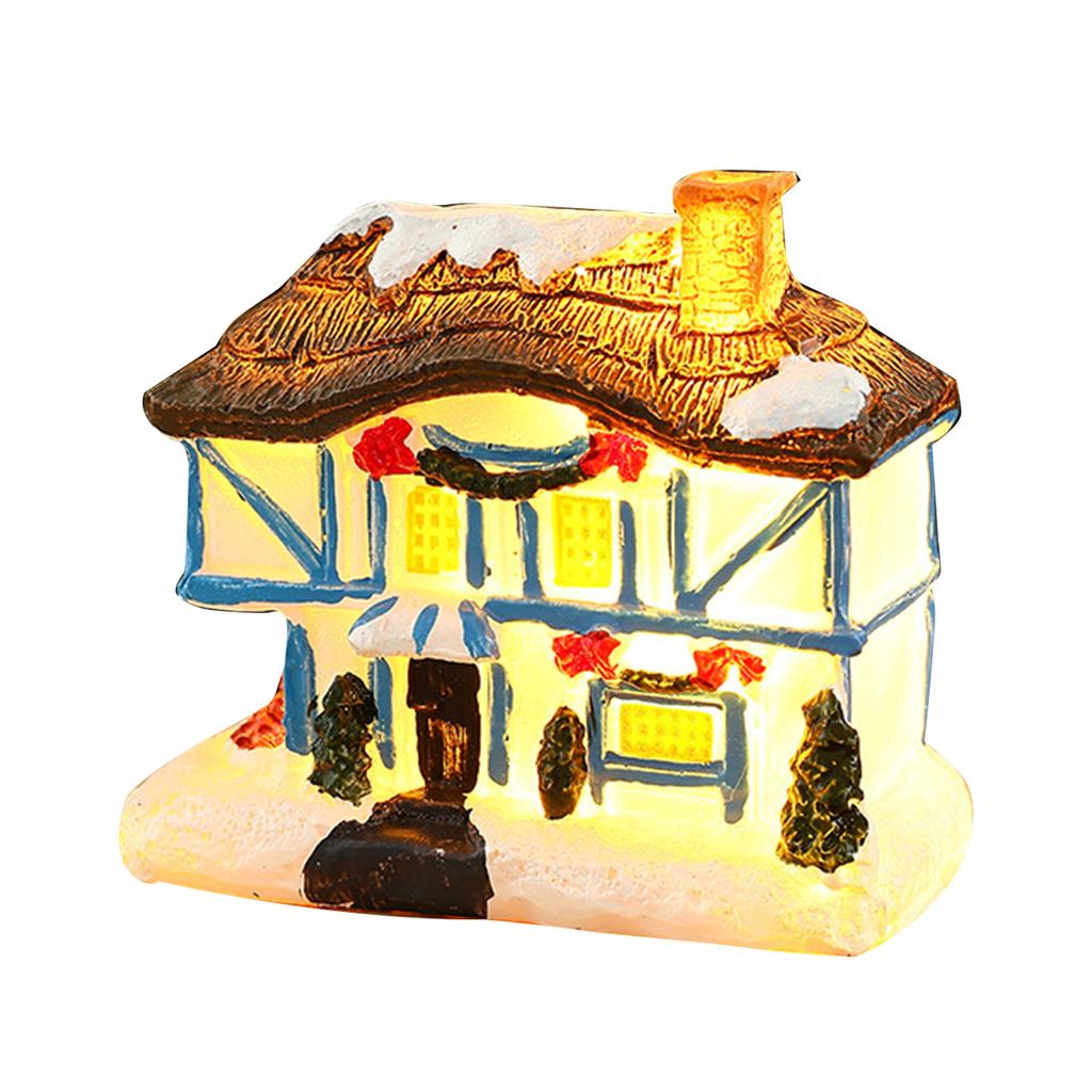 Christmas Village Scene Figurines Decoration LED Lighted Christmas Village House Resin House Figurine for Home