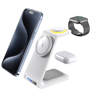 HT-546 15W Magnetic Wireless Charger Desktop Stand with Night Light for Phone/Earbuds/Watch