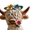 High Land Cow Miniature Figurine with Flower Design Cow Gnomes Scottish Resin Farm Animal Statue Holiday Calf Lover Gift