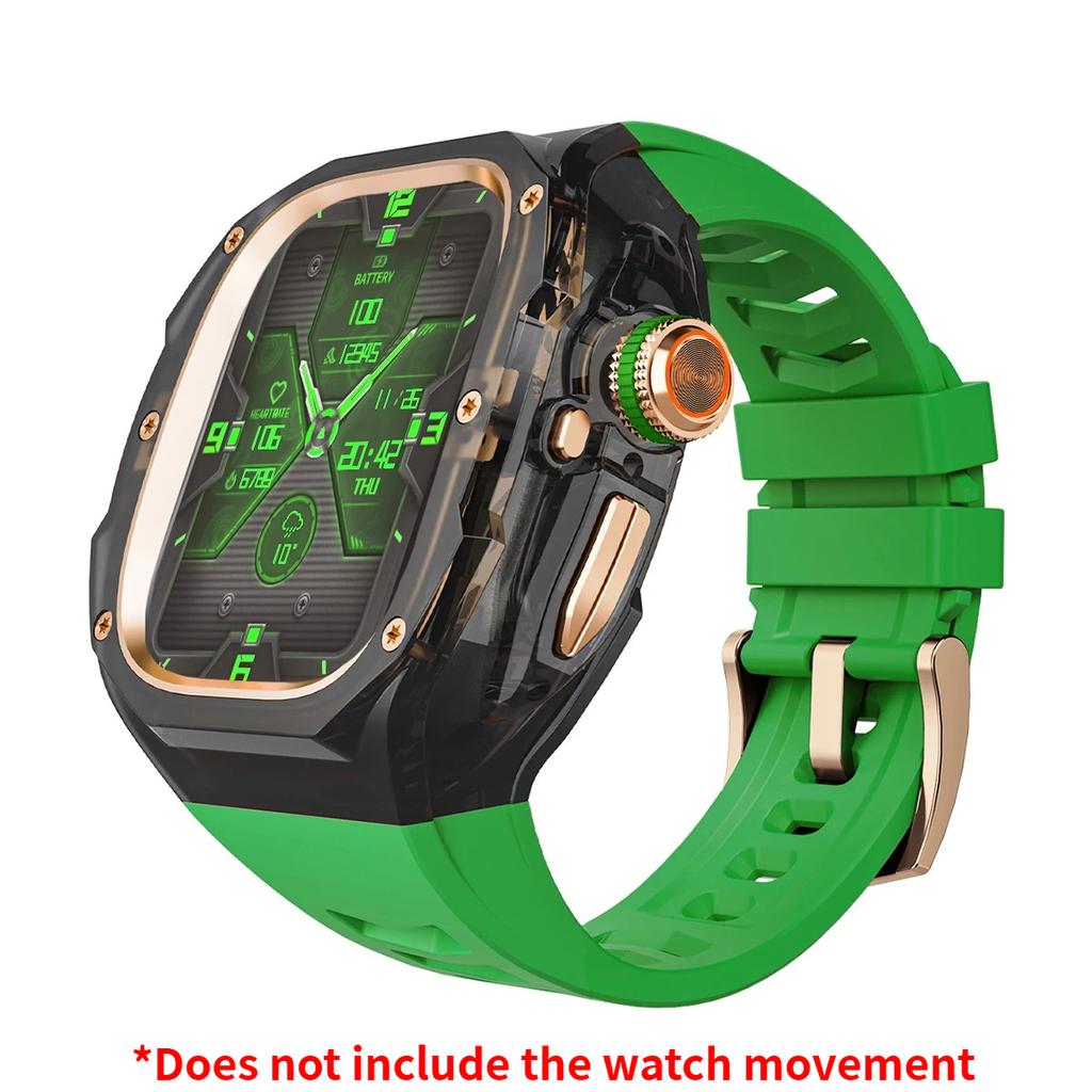 Prabangus modifikacijų rinkinys Apple watch Ultra 3/2/1 49mm Sportinis guminis dirželis+Dėklas Iwatch ultra 49mm Skaidrus Glacier dėklas Modifikavimo rinkinys
