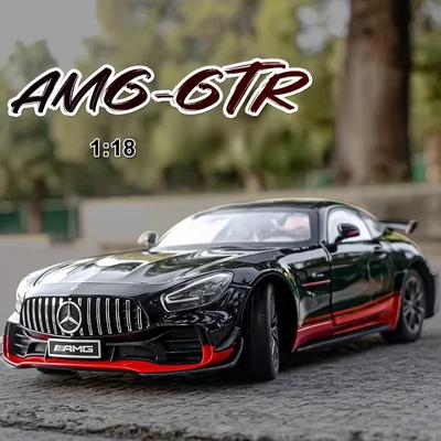 1:18 Mercedes-Benz AMG GTR Hochsimulations-Modellauto aus Druckguss-Metalllegierung mit Sound und Licht, Pullback-Kollektion, Kinderspielzeug, Jungen, Geschenk-Ornamente