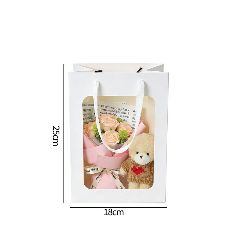 Artificial Rose Soap Flower Bear Bouquet Gift Bag Valentine'S Day Wedding Flower Bouquet Lovers Gifts Finished Producted