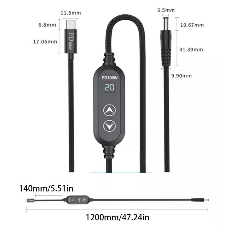 USB C Power Cord with 8 Adapters 100W Highest Efficiency Variable Power Supply DC5.5 Type C Charging Cable 120cm