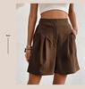 2025 Summer Elegant European & American High-Waisted Wide-Leg Women's Shorts