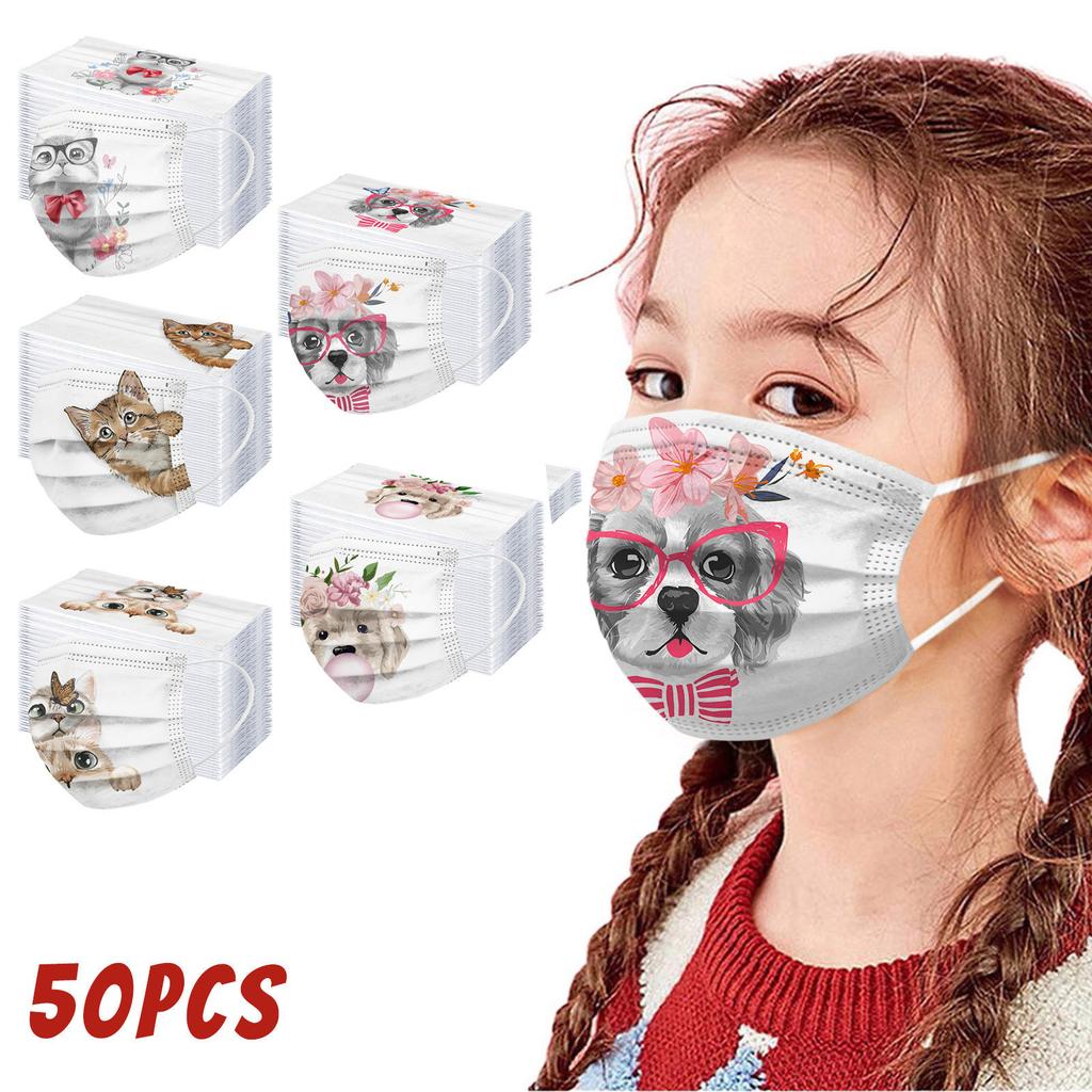 Buy Children's Disposable Face Mask Cartoon Animal Cat Printing Face
