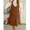 2026 New Popular Fashion Commuting Casual and Thin V-neck Pocket Net Color Corduroy Strap Skirt Women's Clothing