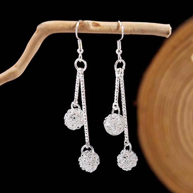Miao Silver Tassel Dangle Earrings: Ethnic-Style Studs for Women