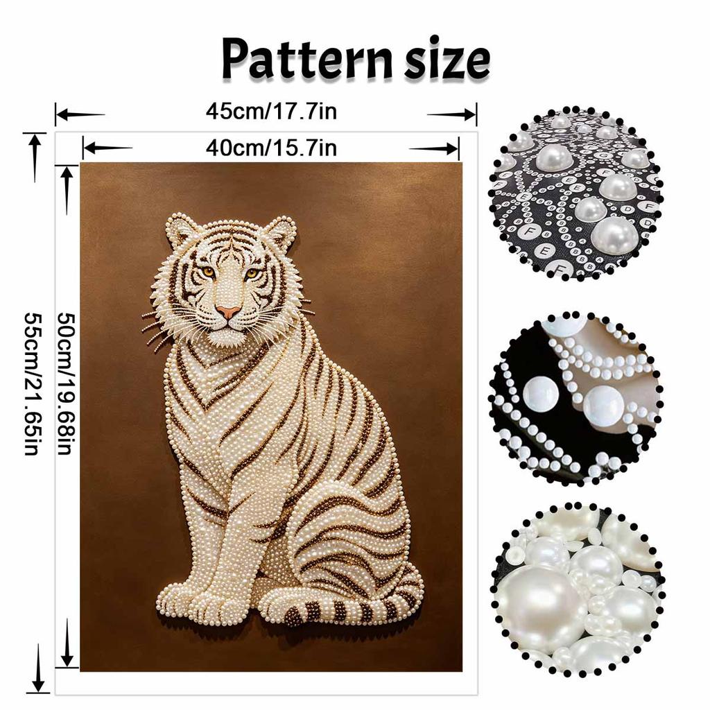 5D DIY Pearl Diamond Painting Kit Majestic White Tiger Full Drill Embroidery Mosaic Art Home Wall Decor Gift