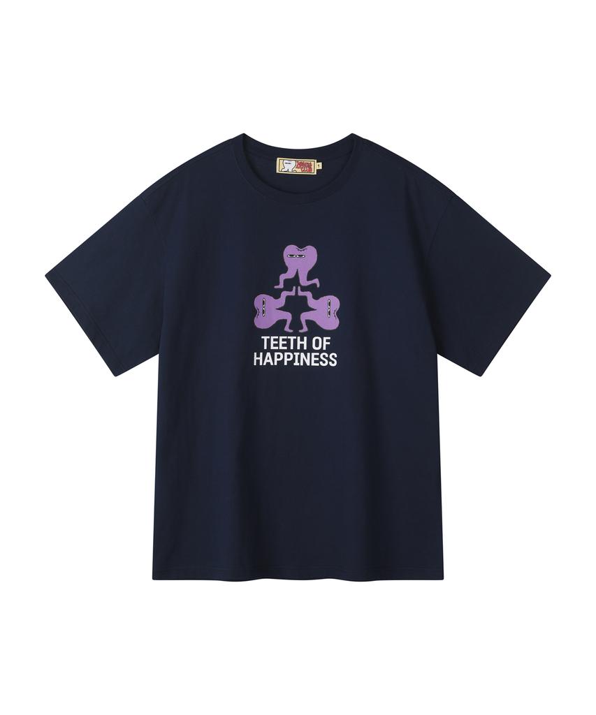 Lujeoseukeulleob Teeth Of Happiness Clover Logo Short Sleeve T-Shirt Navy
