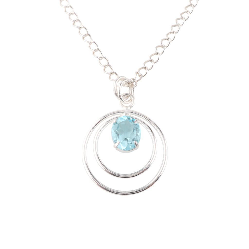 Sky Blue Topaz Gemstone 925 Sterling Silver Jewelry Pendant1.65" For Bridal Gift PP-61-6