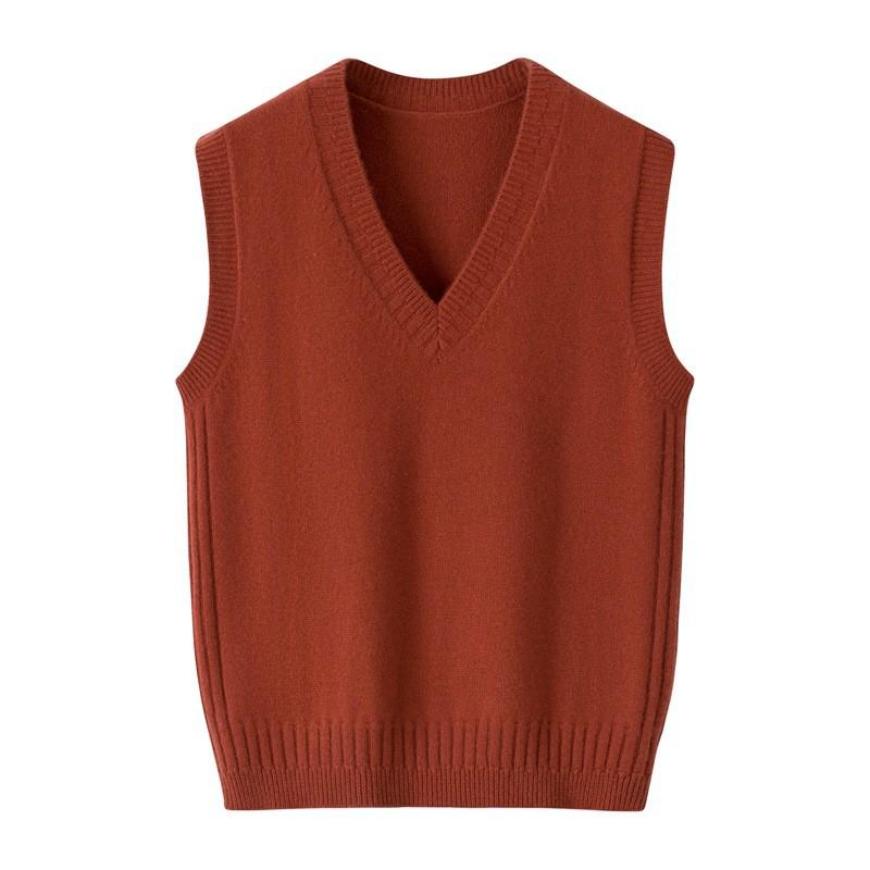 Women's Cashmere V-Neck Vest - Autumn/Winter Slim Fit, Solid Color, Sleeveless, Warm Knit.
