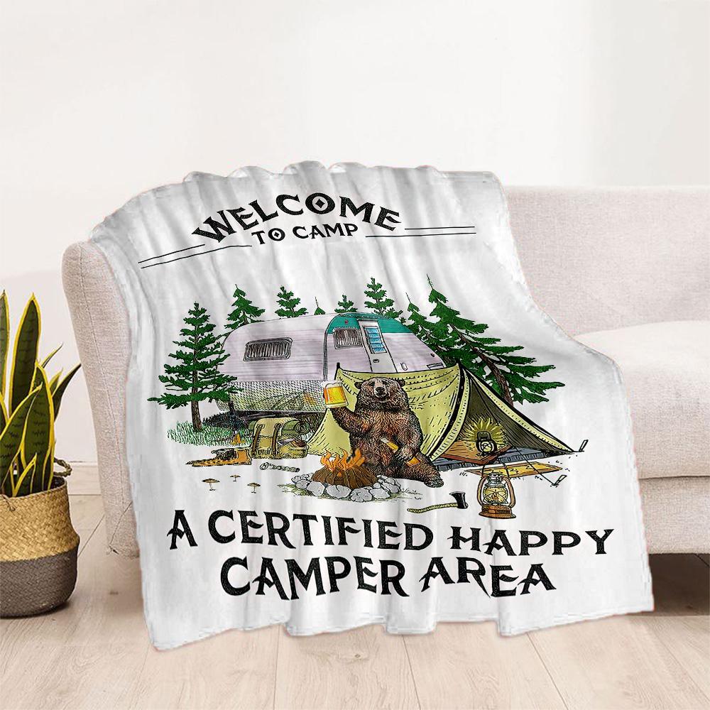 Happy Camper Adventure Blankets Are Suitable for Living Rooms,making Them an Ideal Choice for Outdoor Travel and Gifts.