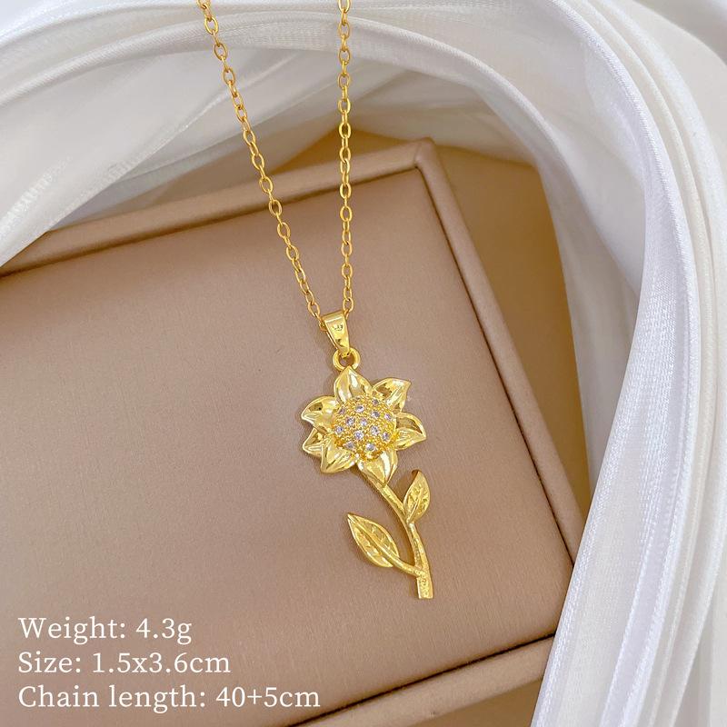 Multi-Element Style Copper Micro-Inlaid Necklace Combination Female Real Gold Electroplated Exquisite Collarbone Chain