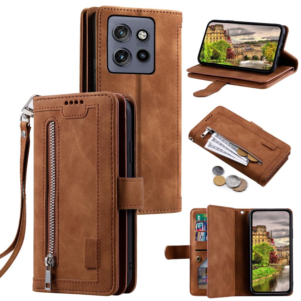 For Motorola Edge 50 Neo 5G/Moto S50 5G/Thinkphone 25 5G Case PU Leather Phone Cover with Zipper Wallet 9 Card Slots