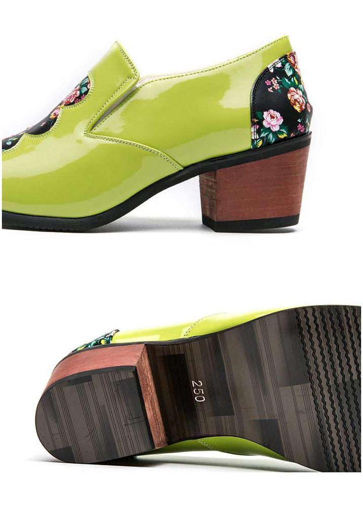 Men's Ethnic Style Autumn Floral Leather Shoes - Pointed Toe, Increased Height, Large Size, Formal & Casual, European & American Design.