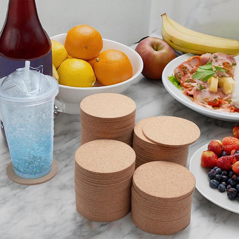 24 Stück Korkuntersetzer, rund, rutschfest, hitzebeständig, saugfähig und wiederverwendbar, Kaffeetassenunterlagen, DIY-Untersetzer für Hochzeiten