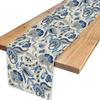 Summer Blue Floral Swirled Pattern Linen Table Runner Dresser Scarf Table Decor Vintage Farmhouse Table Runners Home Party Decor
