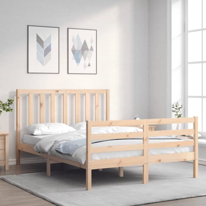 VidaXL Cadre de lit avec tête de lit 140x200 cm bois massif 3193791