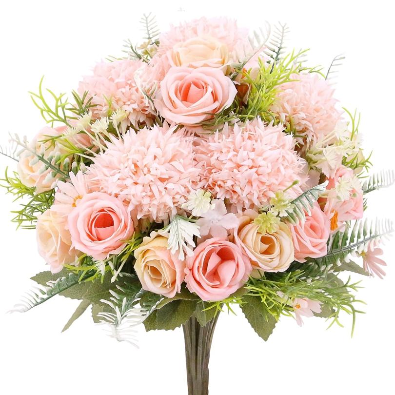 1/3PCS Artificial Flowers Wedding Home Room Decoration Bridal Bouquet Garden Fake Silk Roses Hydrangeas Vase Diy Gift Party Yard