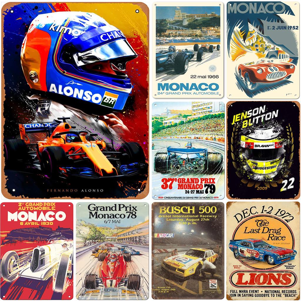 Monaca Grand Prix Car Racing Metal Tin Signs Posters Plate Wall Decor for Bars Game Room Man Cave Cafe Club Retro Posters Plaque