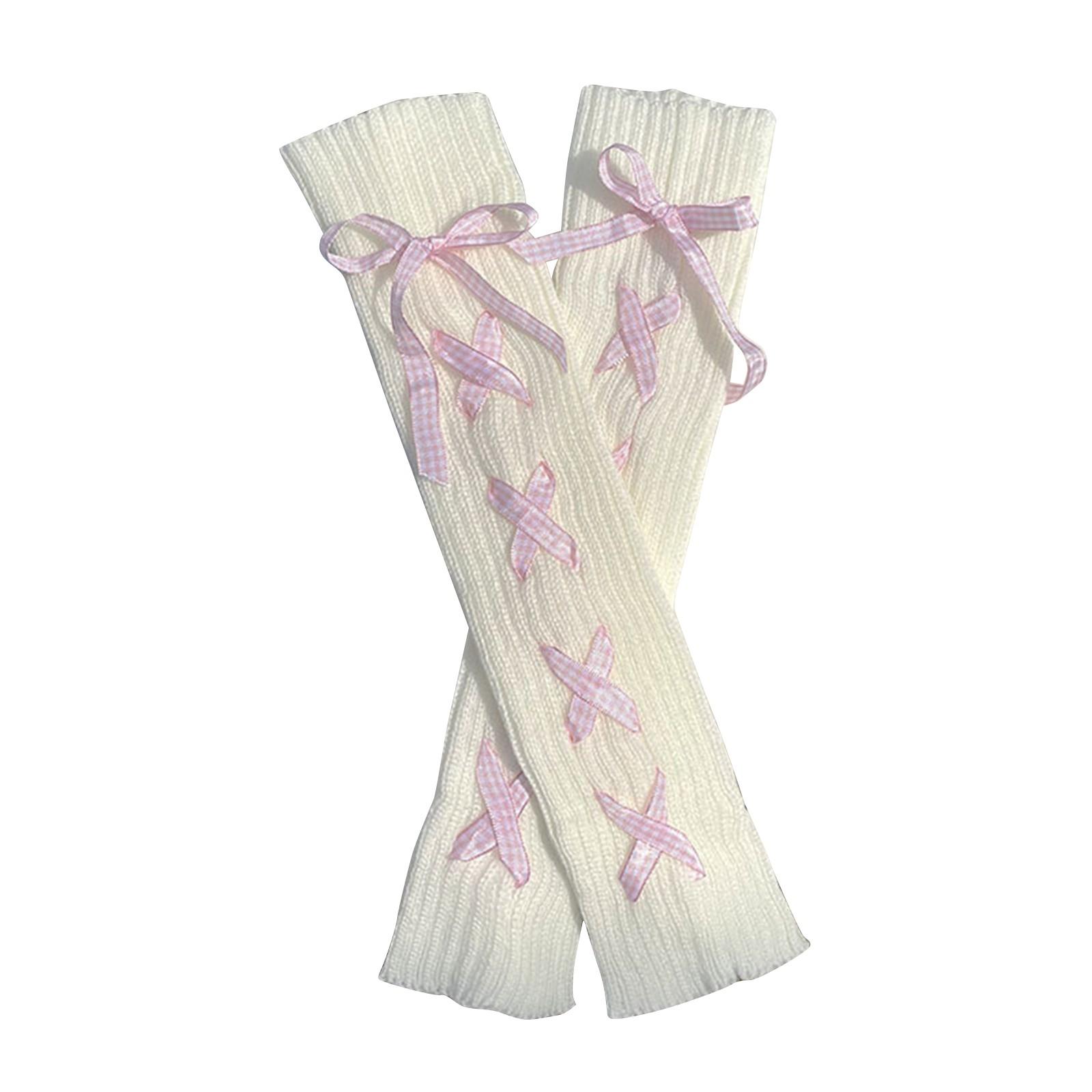 

Women s And Winter Warm Cute Cross-strap Bowknot Pile Socks One Size розовый