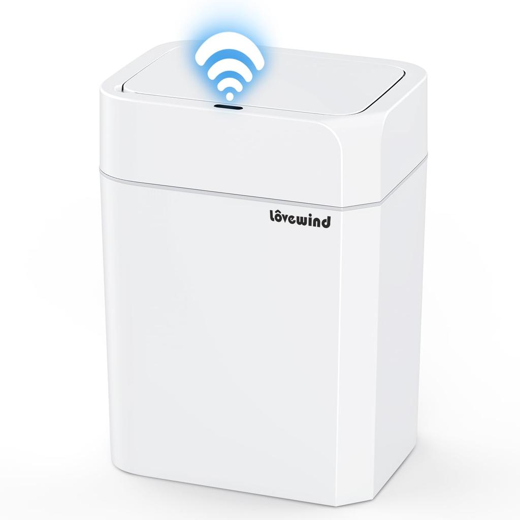Lovewind Bathroom Trash 12 Liter Automatic Trash Can with for Small Touchless Motion Sensor Trash White Can, Lid, Bathroom, Bedroom, Kitchen, Office,