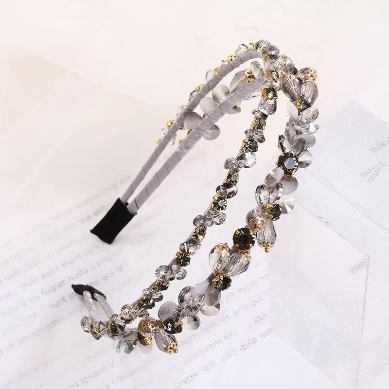 New Style Baroque Crystal Headband Floral Rhinestone Bridal Wedding Hair Band Shiny French Elegant Hair Accessories серый