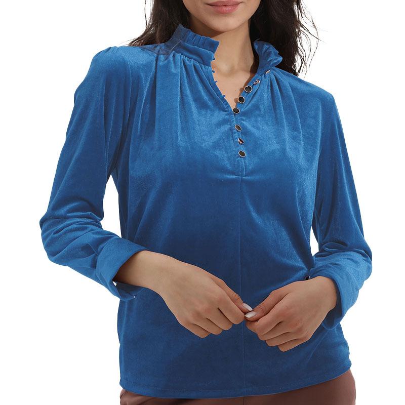 GMXIA Women's Fashion Casual Summer Solid Color Print Long Sleeve V-Neck Blouses & Shirts