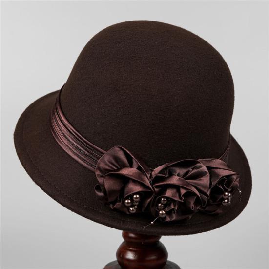 Fisherman Hat Women Winter Basin Solid Color Faux Pearls Floral Decoration Bucket Hat Outdoor Activities Travel Daily Wear