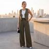 Women's Fashion Suit Vest and Wide Leg Pants Set Sleeveless Blazer Style Vest with High Waist Wide Leg Trousers Casual Two Piece Outfit