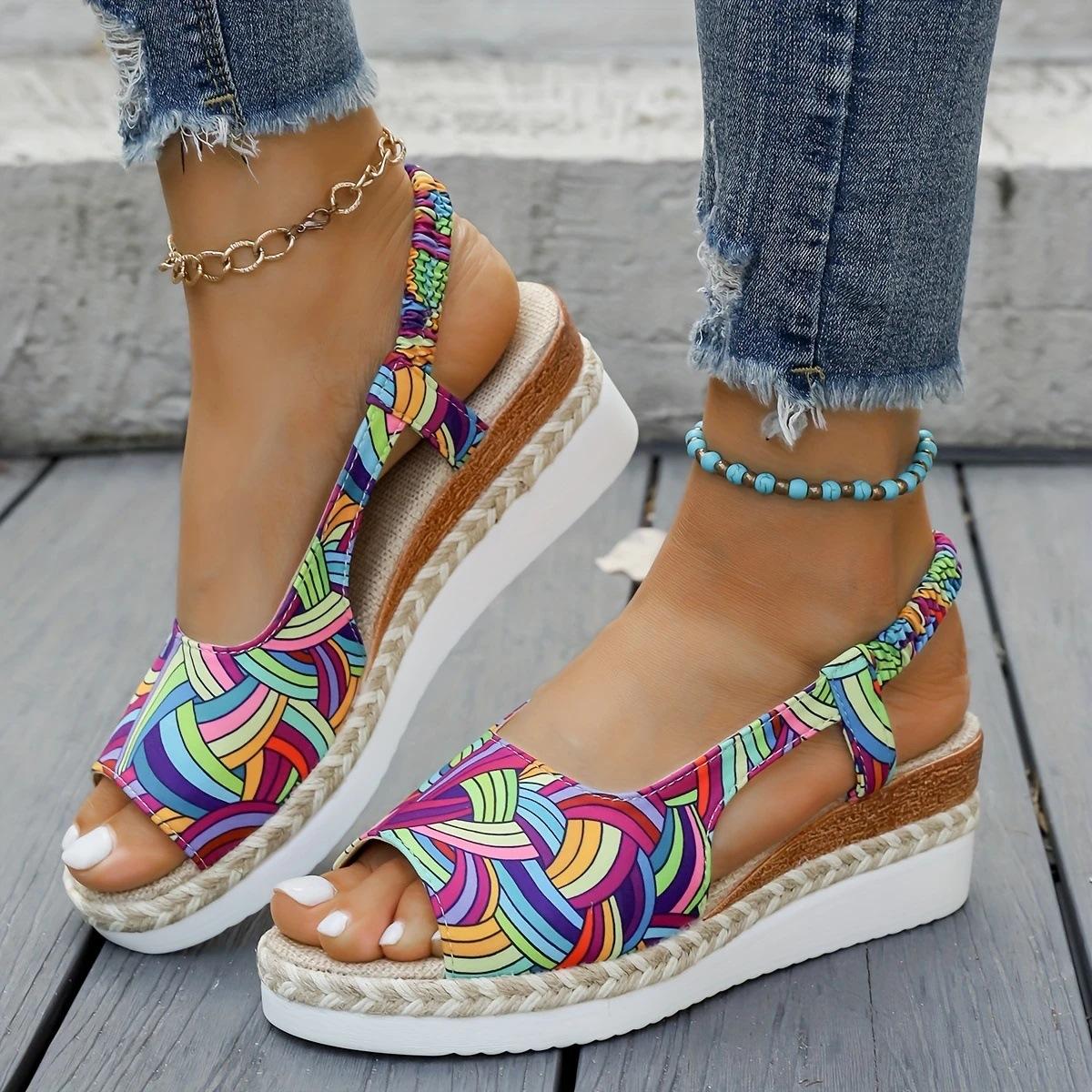 

Модные Новые Летние Элегантные Туфли-клинья с круглым носком для банкета на высоком каблуке для женщин Модные Удобные Сандалии с толстой подошвой с открытым носком для женщин 36