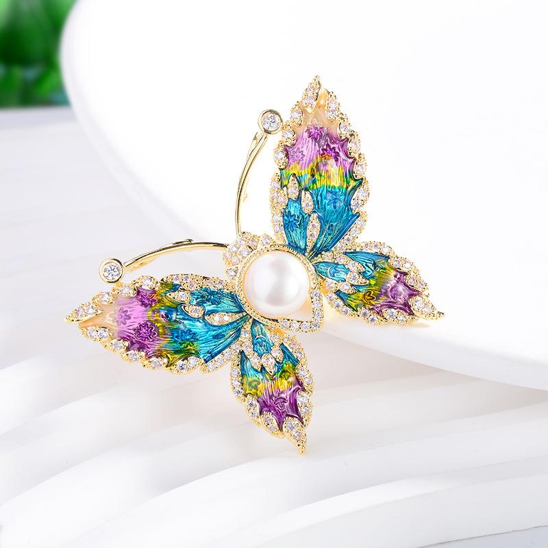 Elegant Enamel Butterfly Brooch, High-end Women's Luxury Pearl Insect Brooch, Niche Design Sense Brooch
