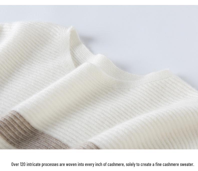 Women's Knit Striped Base Layer Shirt, Long Sleeve, Loose Fit, Warm, Versatile, Round Neck, Cashmere Sweater for Autumn/Winter.