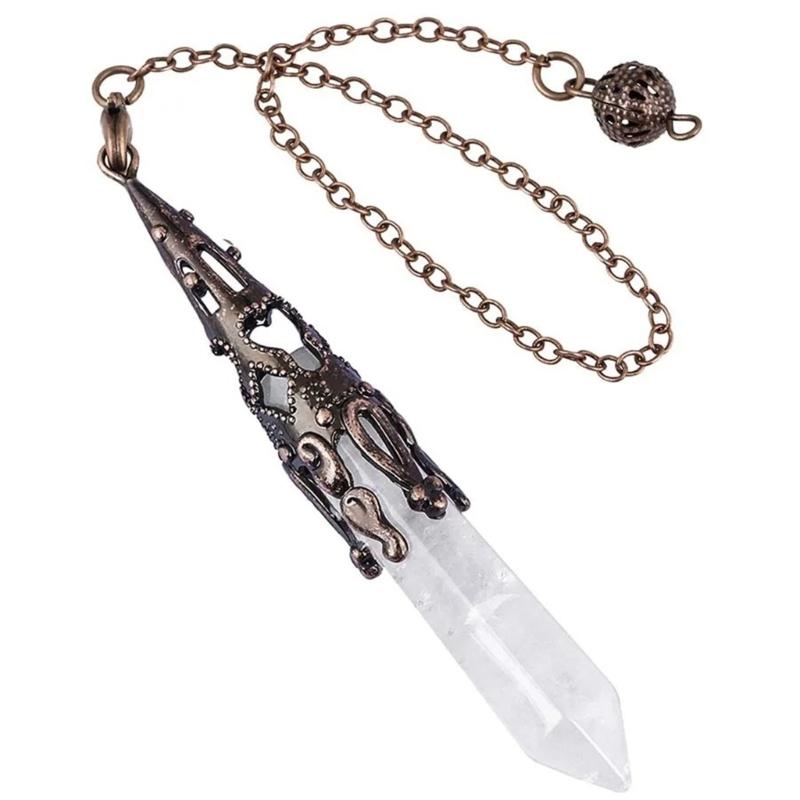 Crystal Pendulums Dowsing Chakras Pendant With Chain,Natural Gemstones Reiki Pendant Pendulum Divination Tools Gift