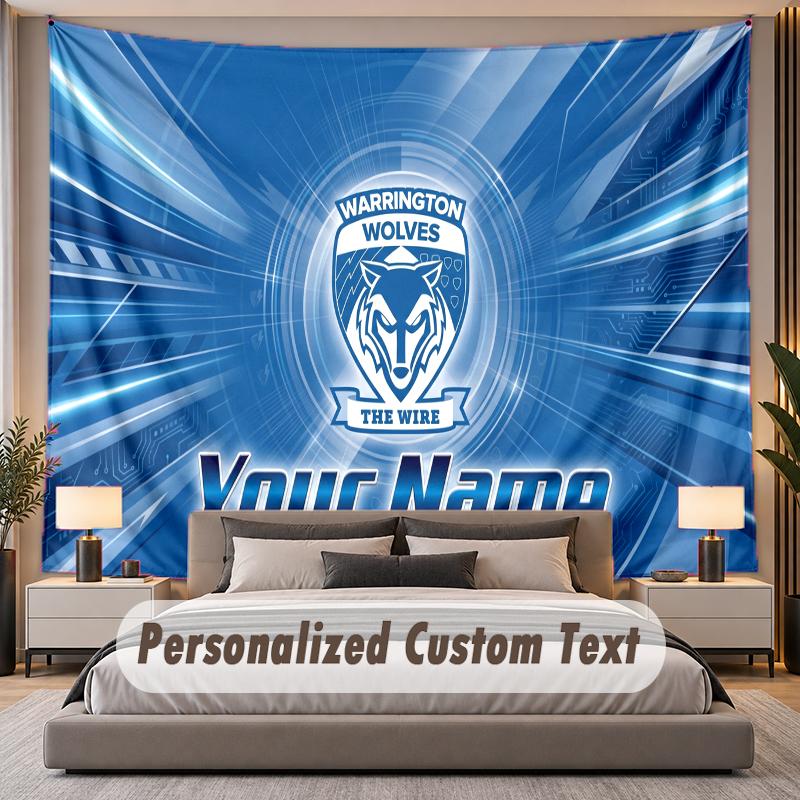 Custom Name Text Tapestry Warrington Wolves Personalized Polyester Wall Tapestry For Bedroom And Room