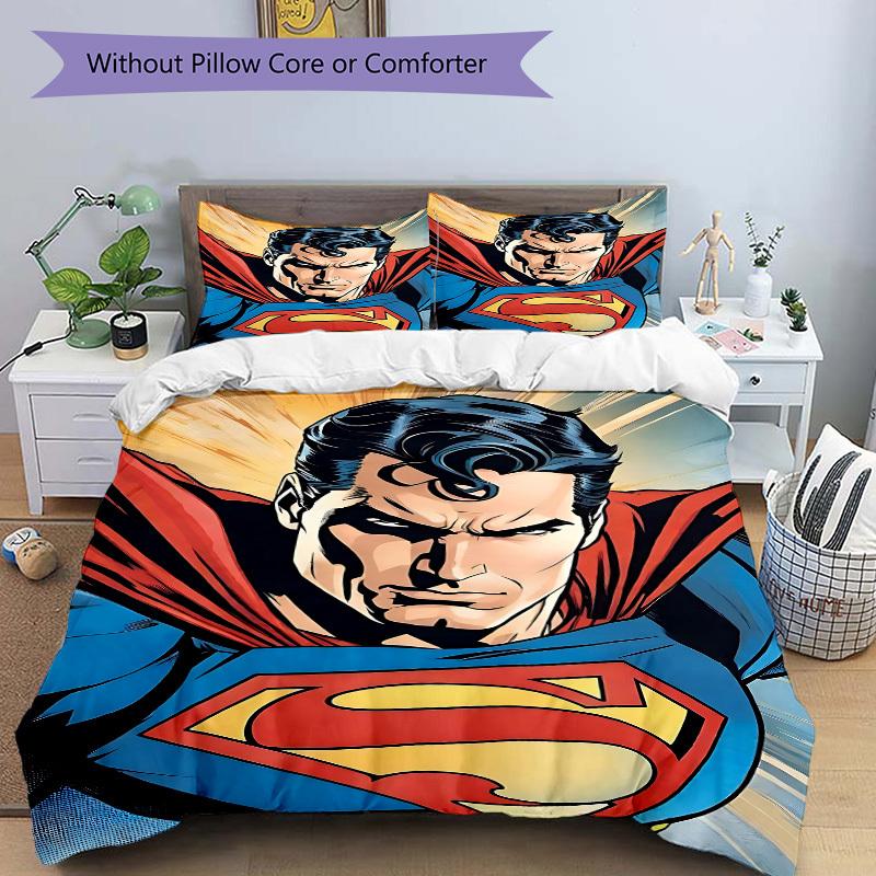 3pcs Superman Cover Set, Bedding Set, Soft Comfortable Duvet Cover, For Bedroom, Guest Room (1*Duvet Cover + 2*Pillowcases, Without Core) yy