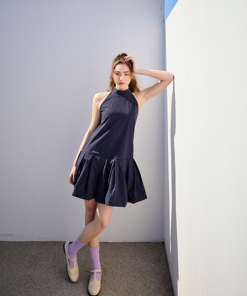 Candini Navy Flare Halter Dress