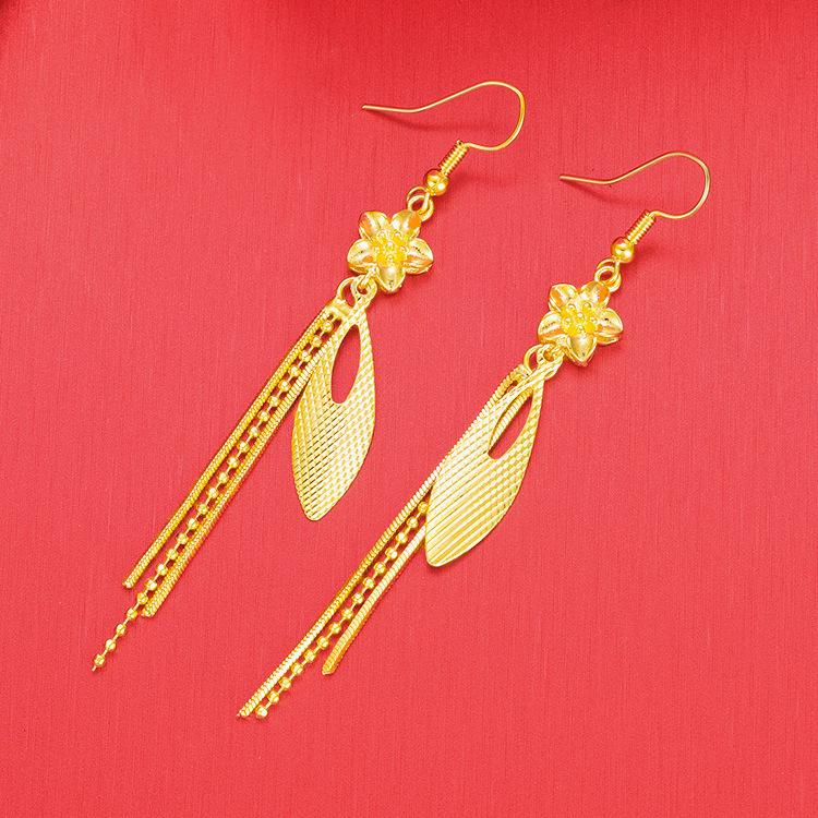 

Серьги-кисточки из латуни с золотым покрытием для женщин - Имитация золота, дизайн «Снежинка» с бусинами на удачу