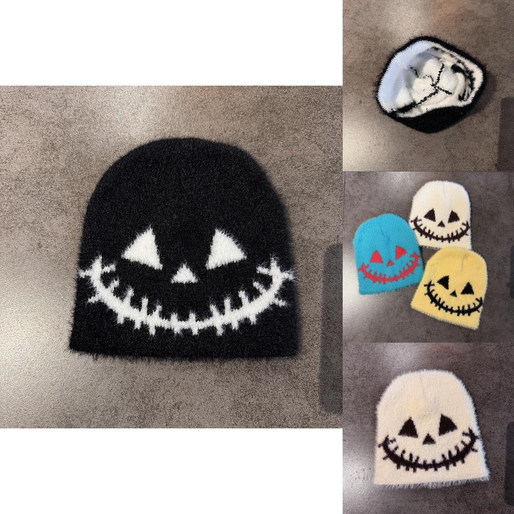 Halloween Themed Knit Cap With Fleece Lining For Autumn And Winter Fashion