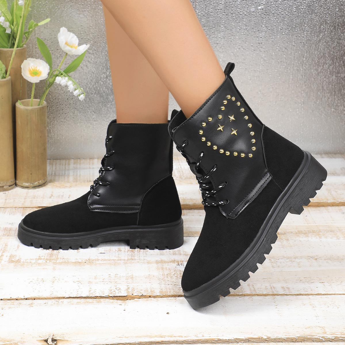 

Thick-soled Martin boots women s short tube side zipper autumn single boots new rivet love large size cotton boots 43