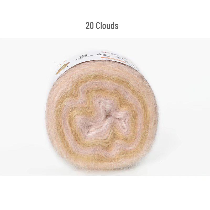 Hand-Dyed Gradient Rainbow Mohair Yarn - Fluffy, Soft, and Perfect for Knitting and DIY Projects.