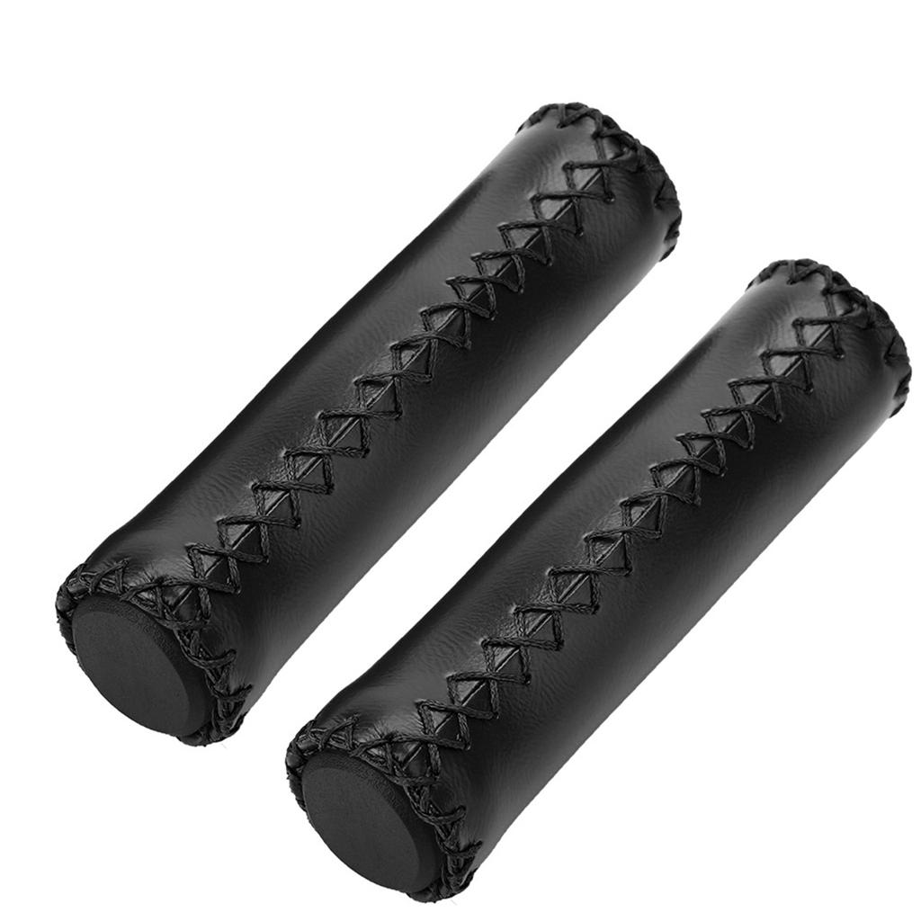 1 Pair Hand Stitched PU Bike Bicycle Handlebar Handle Bar Grips with Plug